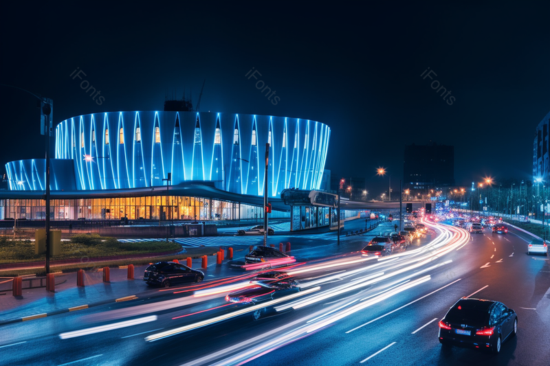 夜晚的城市都市现代化房屋建筑马路道路高速公路上行驶中的汽车闪亮的霓虹灯建筑图像摄影,高清,摄影图,摄影图片,图片大全,摄影图免费下载